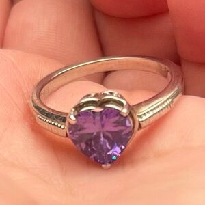 #04 Purple Simulated Diamond Ring in Platinum Bond 3.15ctw heart shape